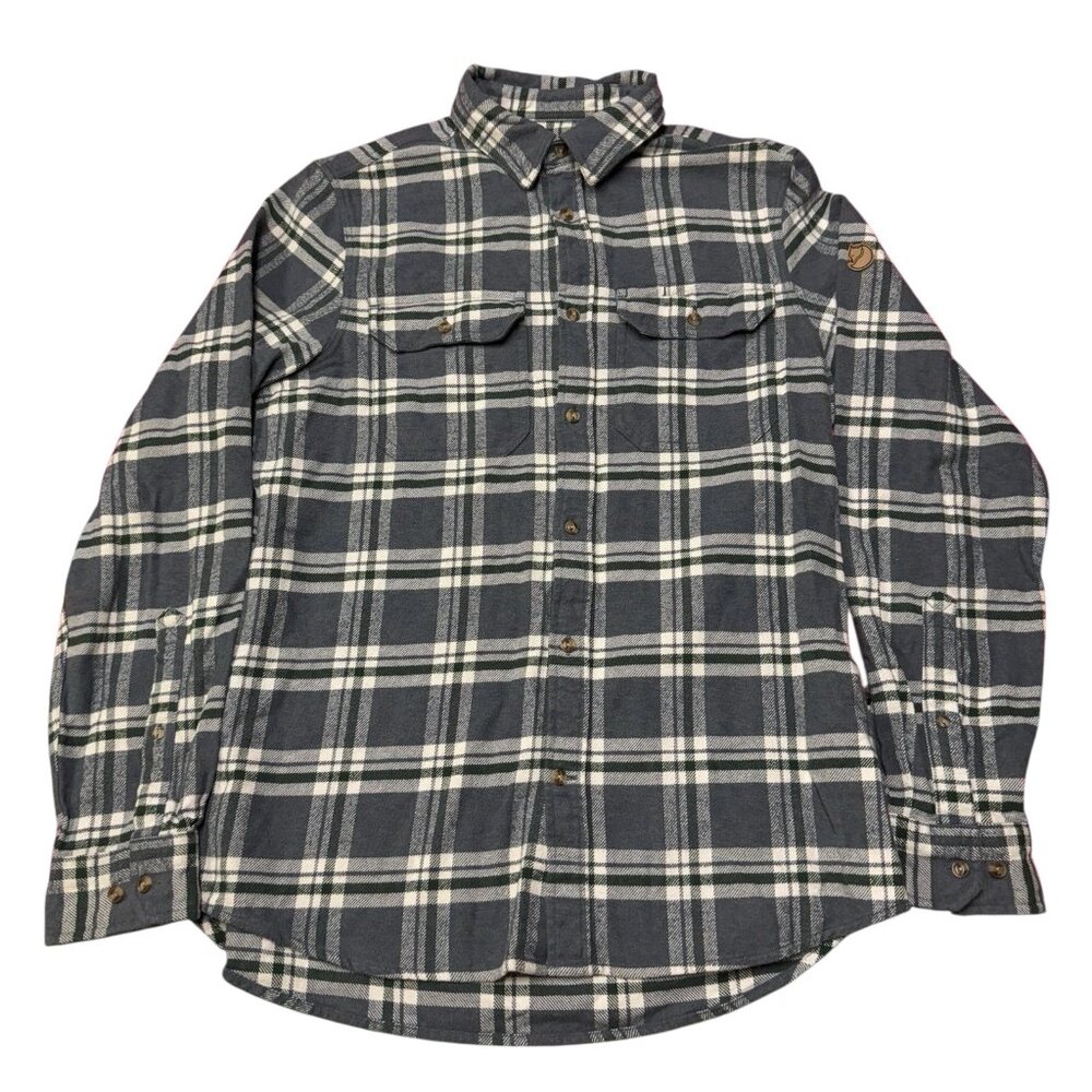 Fjallraven Plaid Flannel Shirt Men's S Comfort Fit Embroidered Native Fish Comfy